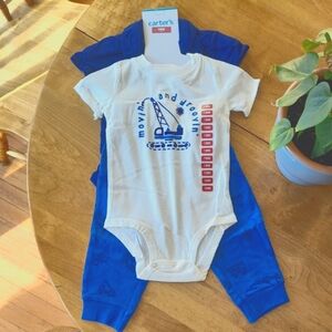 Carter's Baby 3 Piece Bodysuit and Pants Set - White and Blue